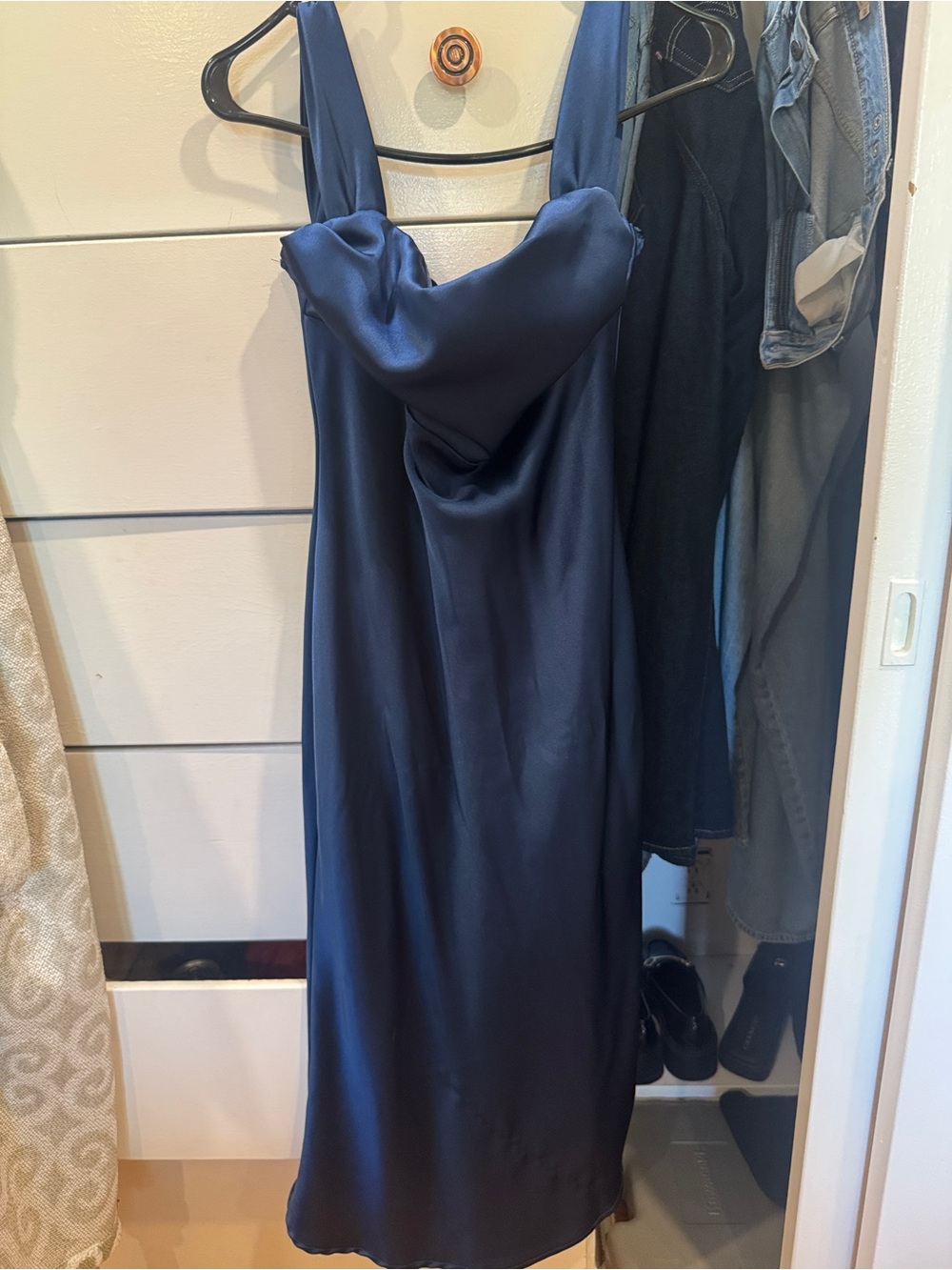 Fashion Nova Navy Satin Cowl Midi Dress